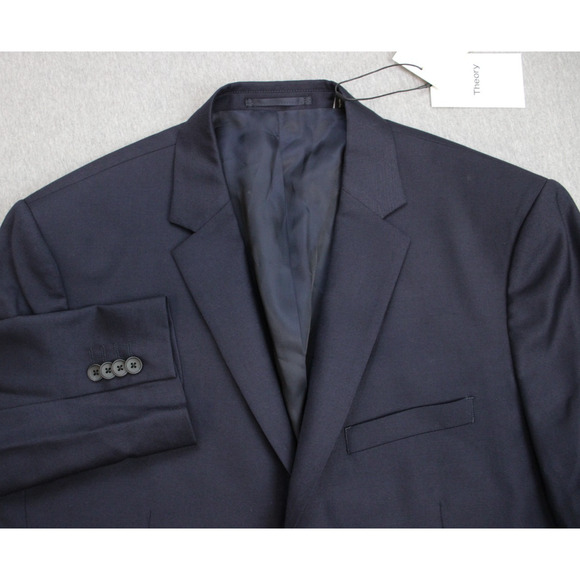 Theory Blazer Mens Size 44R Navy Blue 100% Wool 2 Button Notch Lapel Lined - Picture 1 of 10